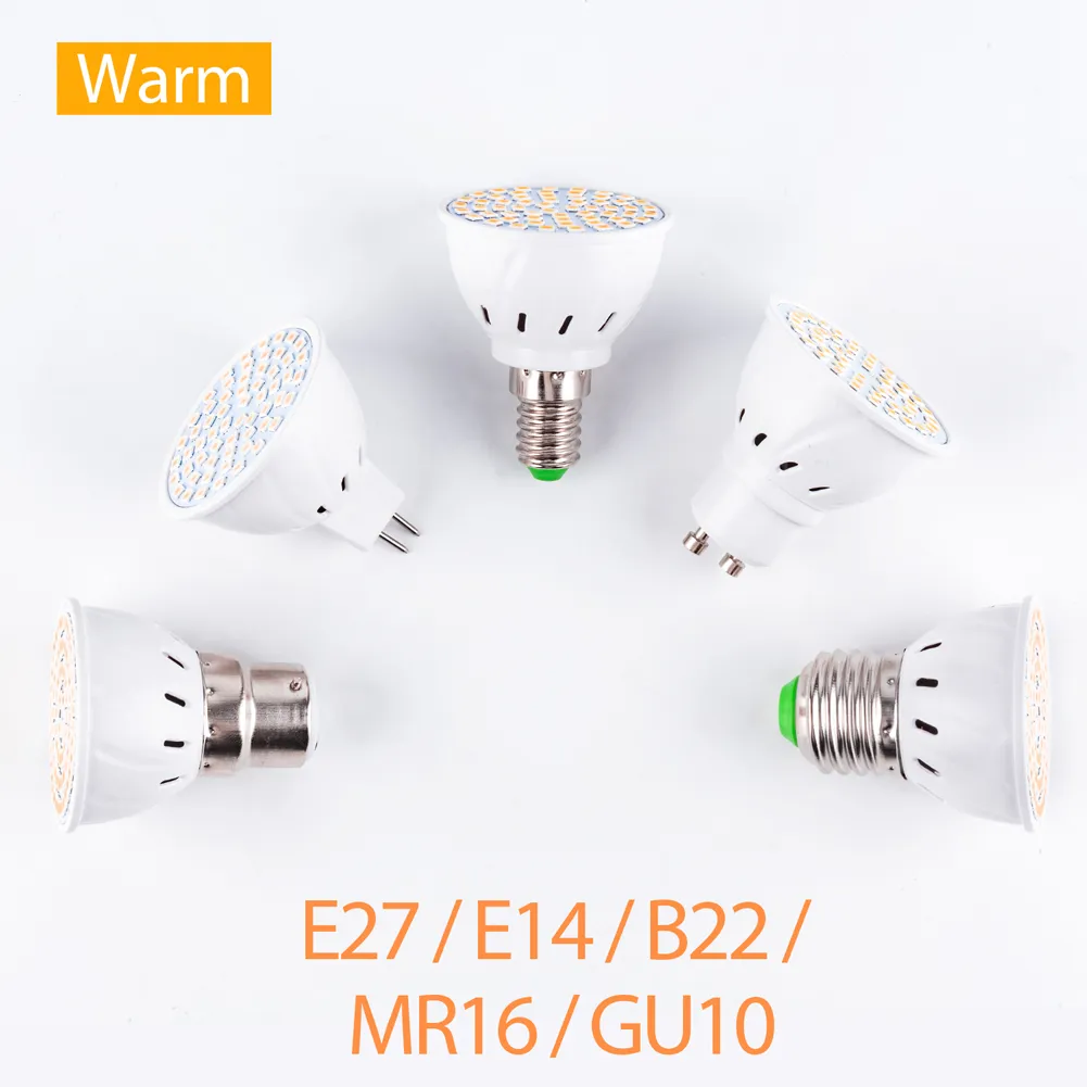 LED Bulb Light ABS SMD2835 48 60 80leds E27 E14 MR16 GU10 Lamp 110V 220V Warm White LED Lamp Spotlight Spot Light
