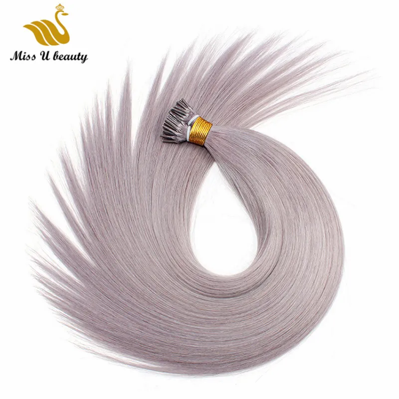 Extensões de cabelo pré-ligadas I Dica Cutícula HumanHair Alinhadas Alta Qualidade Luz Loira Branca Cor cinza 100G