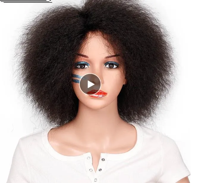 Peluca afro sintética para mujer Africana Marrón oscuro Negro Color rojo Yaki Peluca corta recta Cosplay Cabello