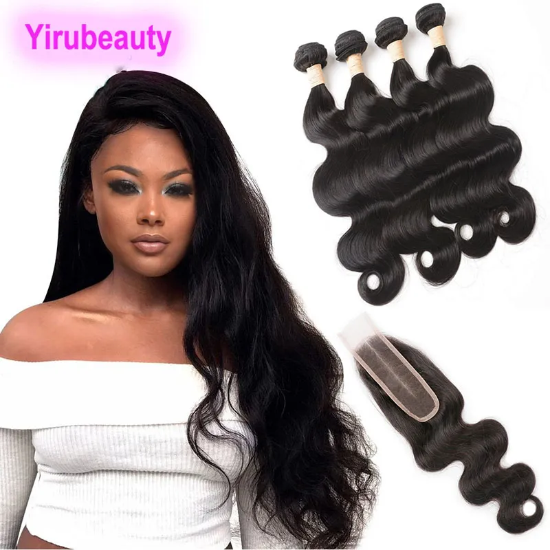 Indian Raw Virgin Hair 4 Bundles With 2X6 Lace Closure Body Wave Dyeable Human Hair 2*6 Closures Middle Part Bundles 8-30inch
