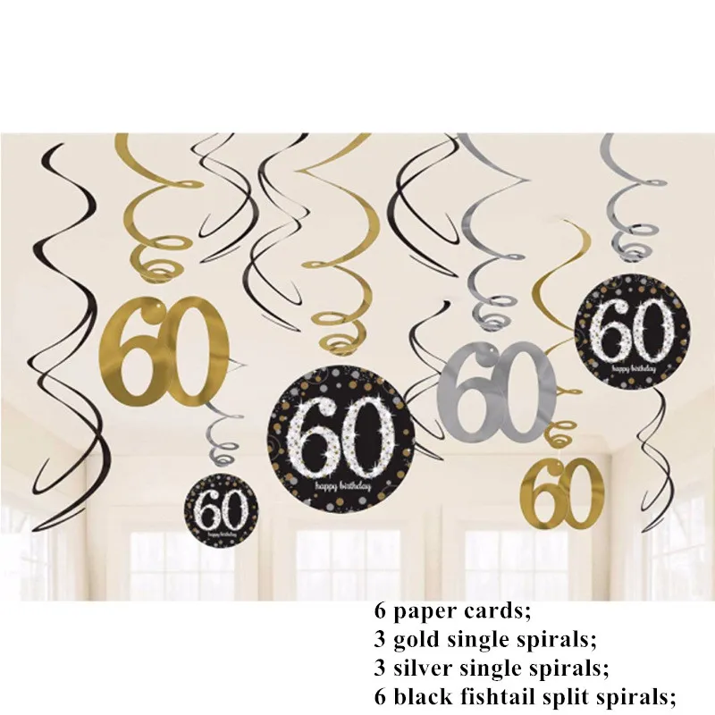 30/40/50/60 Year Olds Single Party Decor Spiral Ornaments Happy Birthday Latex Sequin Balloon Party Decorations Adult DIY