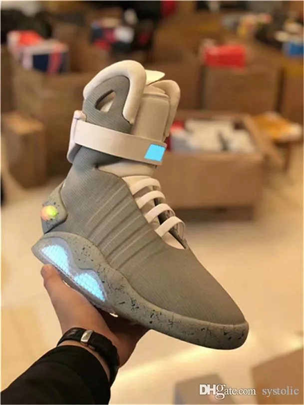 Casual Shoes Automatic Laces Air Mag Sneakers Marty Mcfly's Led Back to the Future Glow in Dark Gray Boots Mcflys with Box Top Qu