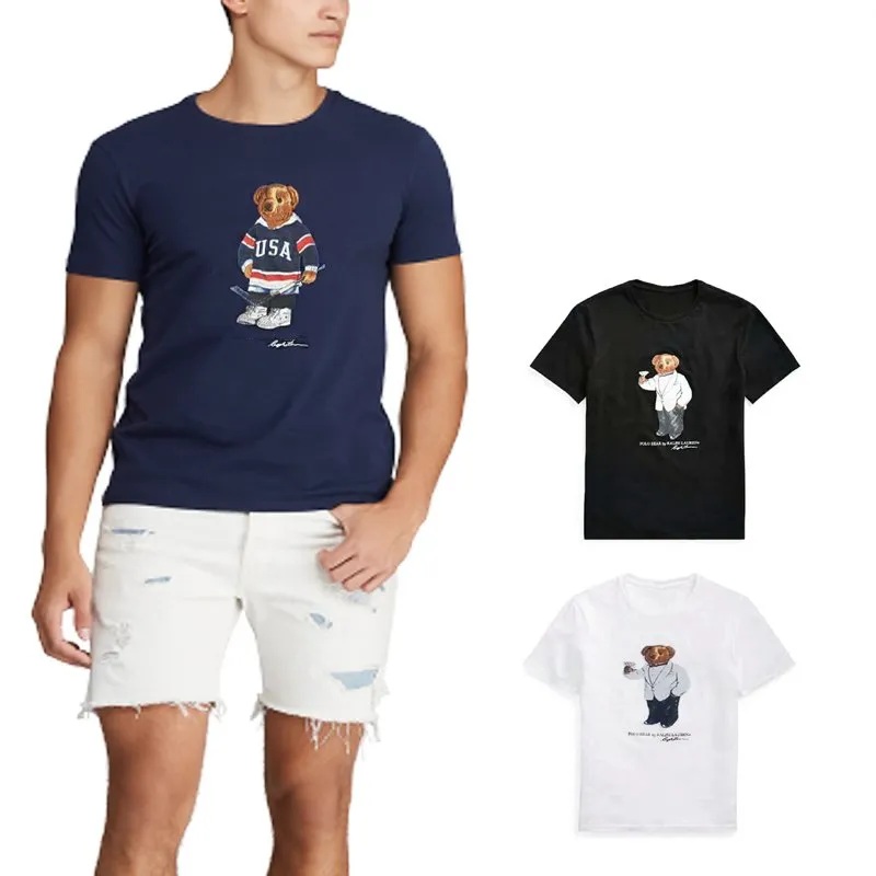 2024 Play Designer Polos Urso Camisa Men Martini Urso Tshirt Ralp Polo pólo de manga curta camiseta camiseta padrão Hóquei Capitão Navy Blue Harajuku Streetwear