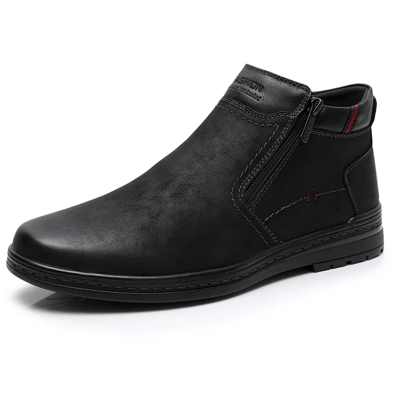 Offre spéciale bottes vache daim hommes hiver bottine hommes bottes de neige les plus chaudes Double fermeture éclair côté botte hommes décontracté épais fourrure chaussure