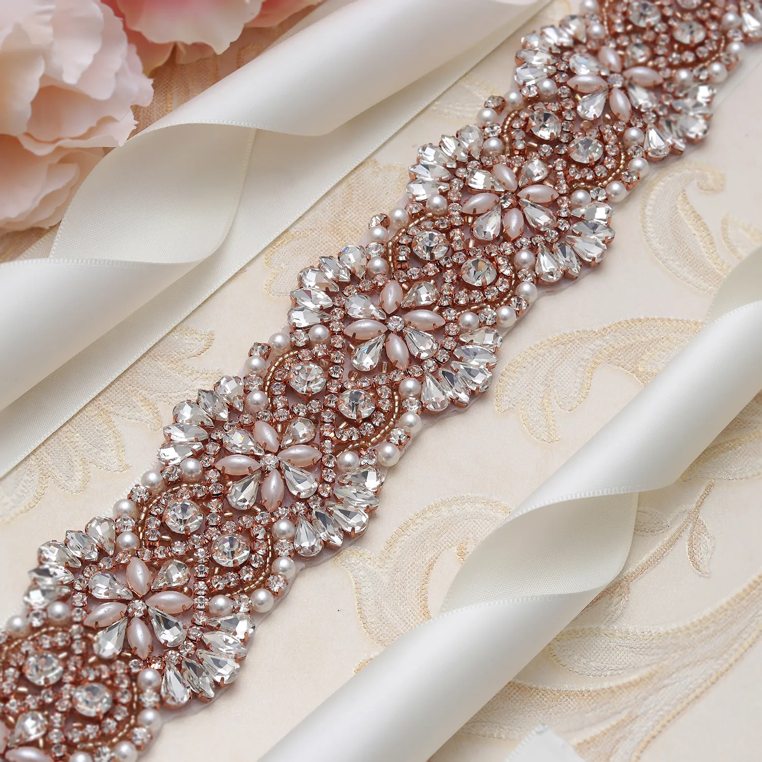 Пояс для свадебного платья MissRDress, пояс из розового золота с кристаллами и стразами, украшенный драгоценными камнями, пояс для свадебного платья, пояс для выпускного вечера YS811206c