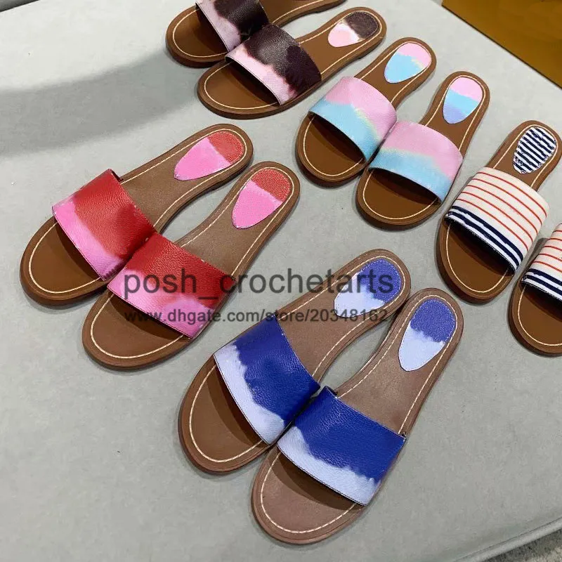 Fashion Designer Summer Slides for Sale Tie Dye Print Sandals Slides with Box Designer`s Pastel Sandals for Sale