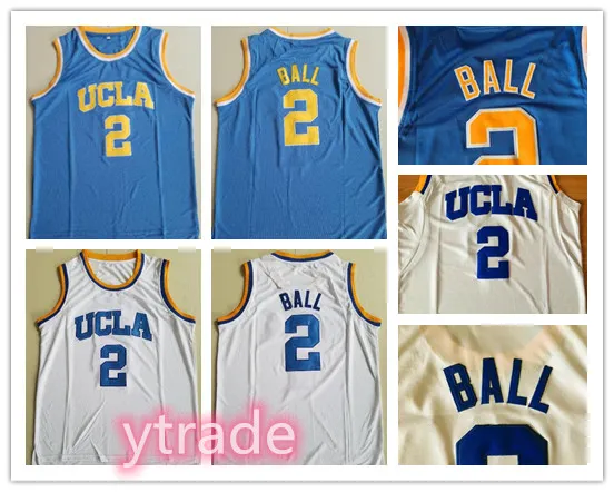 Mens Jersey Ed Name and Number UCLA Lonzo Ball College Basketball Jerseys White Blue Size S-2XL