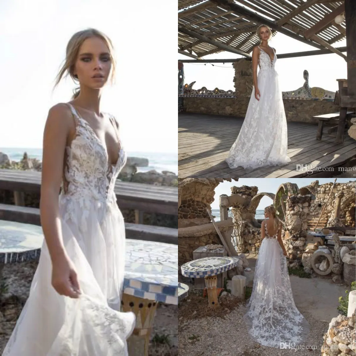 Limor Rosen 2020 Bohemian Trouwjurken Een lijn V-hals Strand Bridal Jurk Kant Boho Backless Bruidsjurken