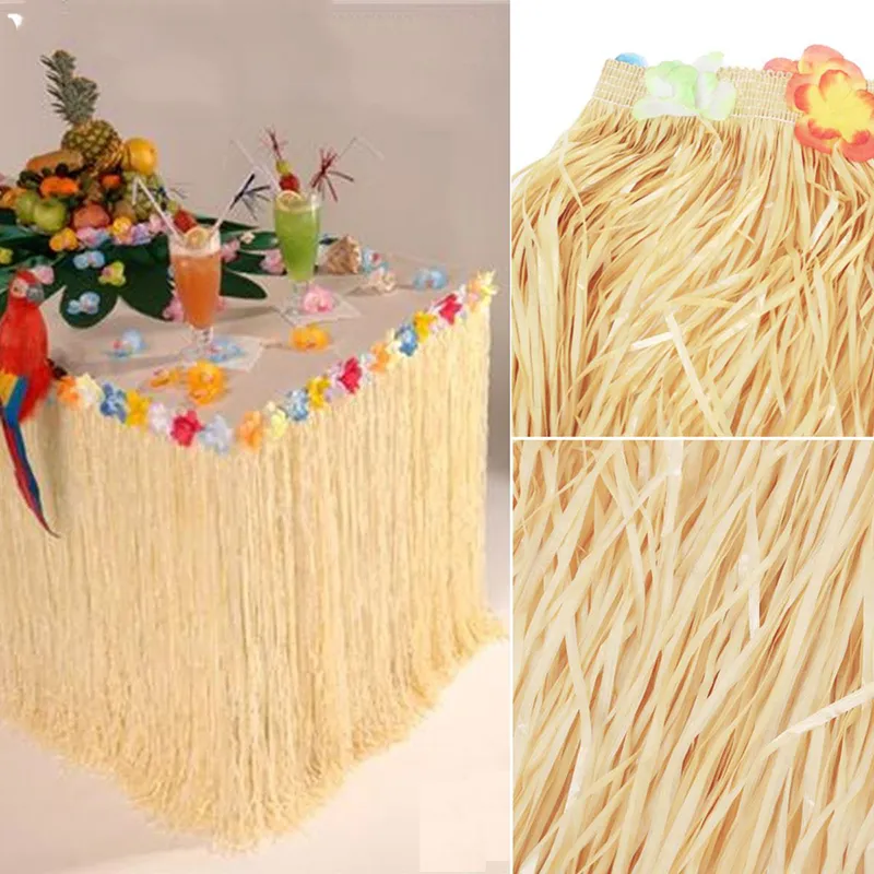 Jupe De Table Hawaïenne 275x75 Cm - Décoration Fête Tropicale, Luau, Avec Fleurs, En Plastique Résistant