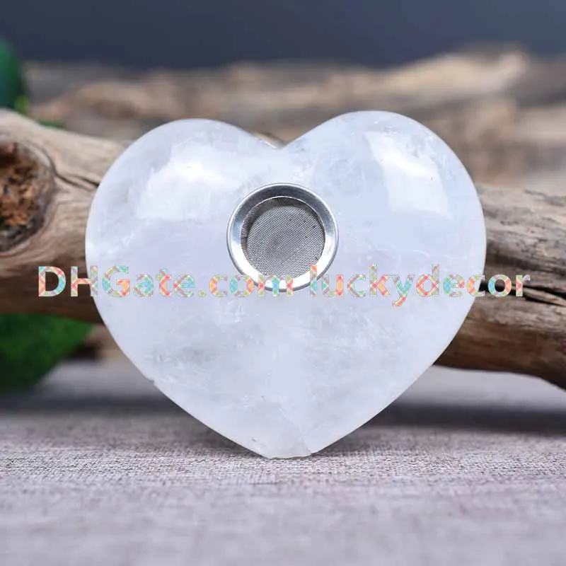 2 Pc Sculpté Clair Cristal De Quartz Coeur Poli Pierre Pierre Fumer Du Tabac Tuyau Naturel Blanc Rock Quartz Chakra Guérison Gemstone Porte-Cigarette