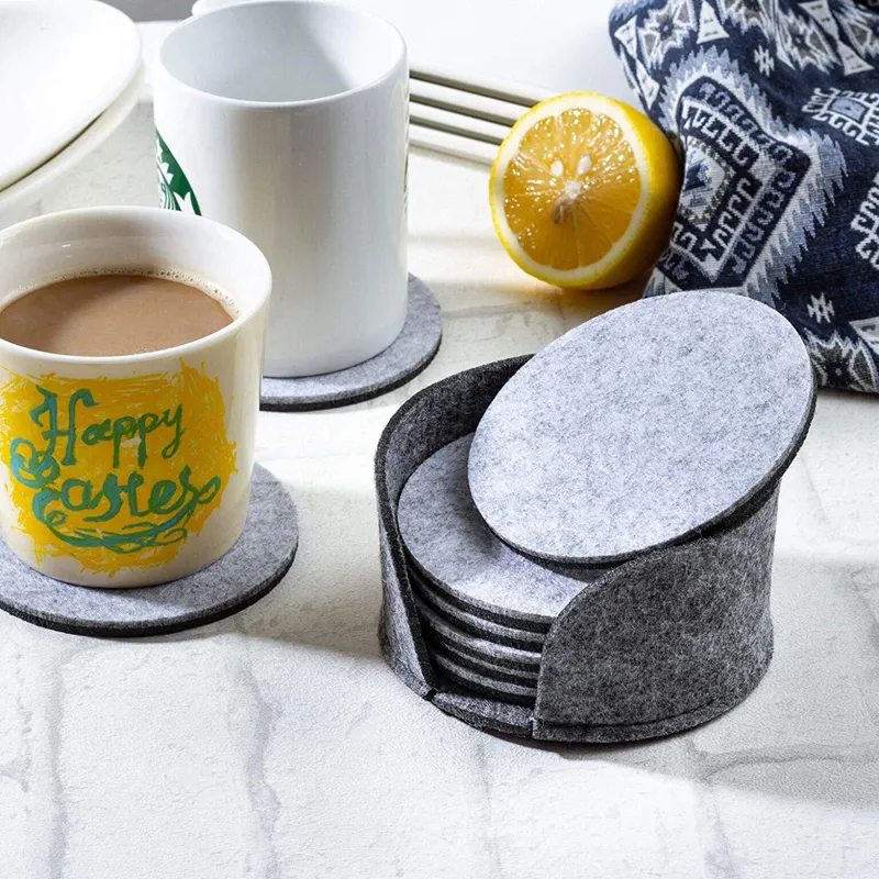 10pcs/set Round Felt Coaster Pad Heat Resistant Cup Mat Coffee Tea Hot Drink Mug Placemat Kitchen Accessories