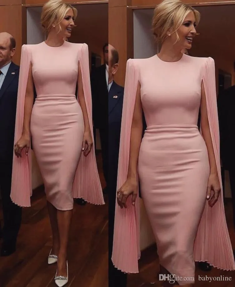 Simples rosa barato bainha vestidos com envoltórios jóia pescoço na altura do joelho cauda vestidos de baile mãe da noiva vestido feito sob encomenda