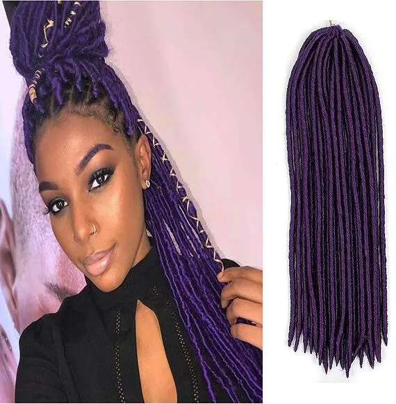 6 Packs Full Head Dreadlock Purple Synthetic Hair Extensions Crochet Braids Soft Faux Locs Synthetic Braiding Dreadlock Express Shipping