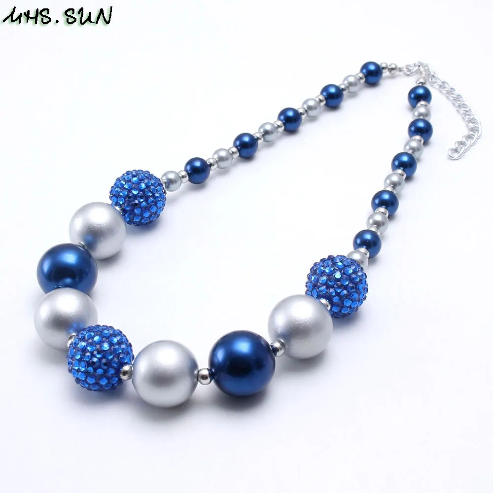 MHS.SUN Mode bébé bleu + argent chunky collier de perles filles bubblegum gumball collier fait main pour cadeau d'anniversaire enfants