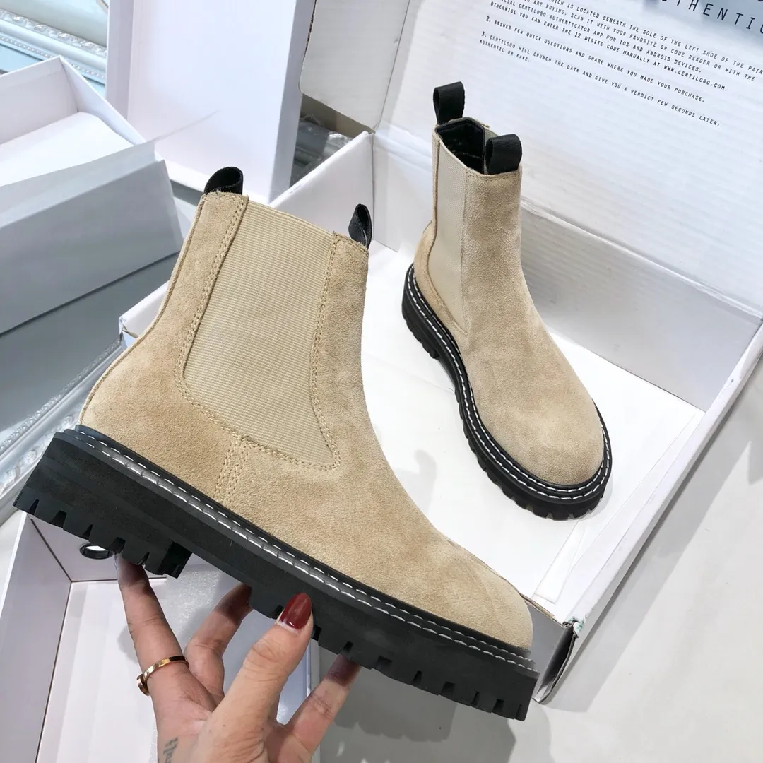 Woman Classic Design Boots Proenza Italy Elasticated Panel Chunky Sole Schouler New Boots Beige Suede Brand New Shoes