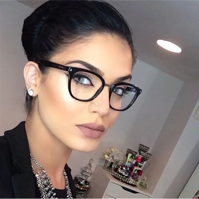 Square frame glasses for ladies with Clear Lens for Women Wholesale Myopia Nerd Black Sunglasses with Two Tone Rivet Eyeframe glasses for ladiess