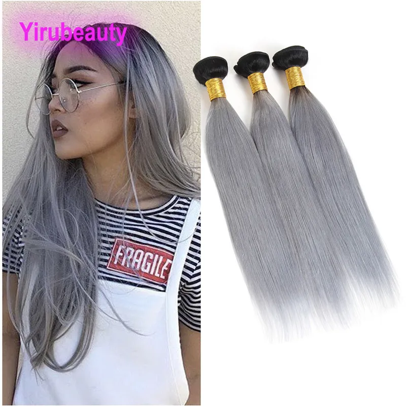 Capelli vergini brasiliani 1B / grigio 3 pacchi capelli umani lisci 1B trame doppie grigie 10-26 pollici 3 trame di capelli pezzi / lotto