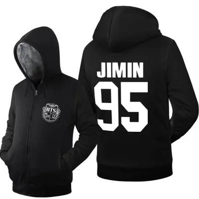2019 kış hoody kpop bts JIMIN 95 Erkekler kadınlar Kalınlaşmak sonbahar Hoodies giysi tişörtü Fermuar ceket polar hoodie streetwear