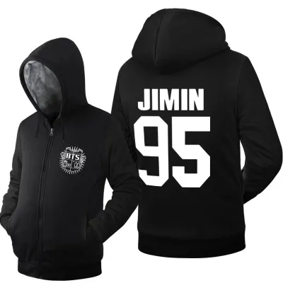 2019 hiver à capuche kpop bts JIMIN 95 Hommes femmes Épaissir automne Sweats à capuche vêtements sweats Veste à glissière polaire à capuche streetwear