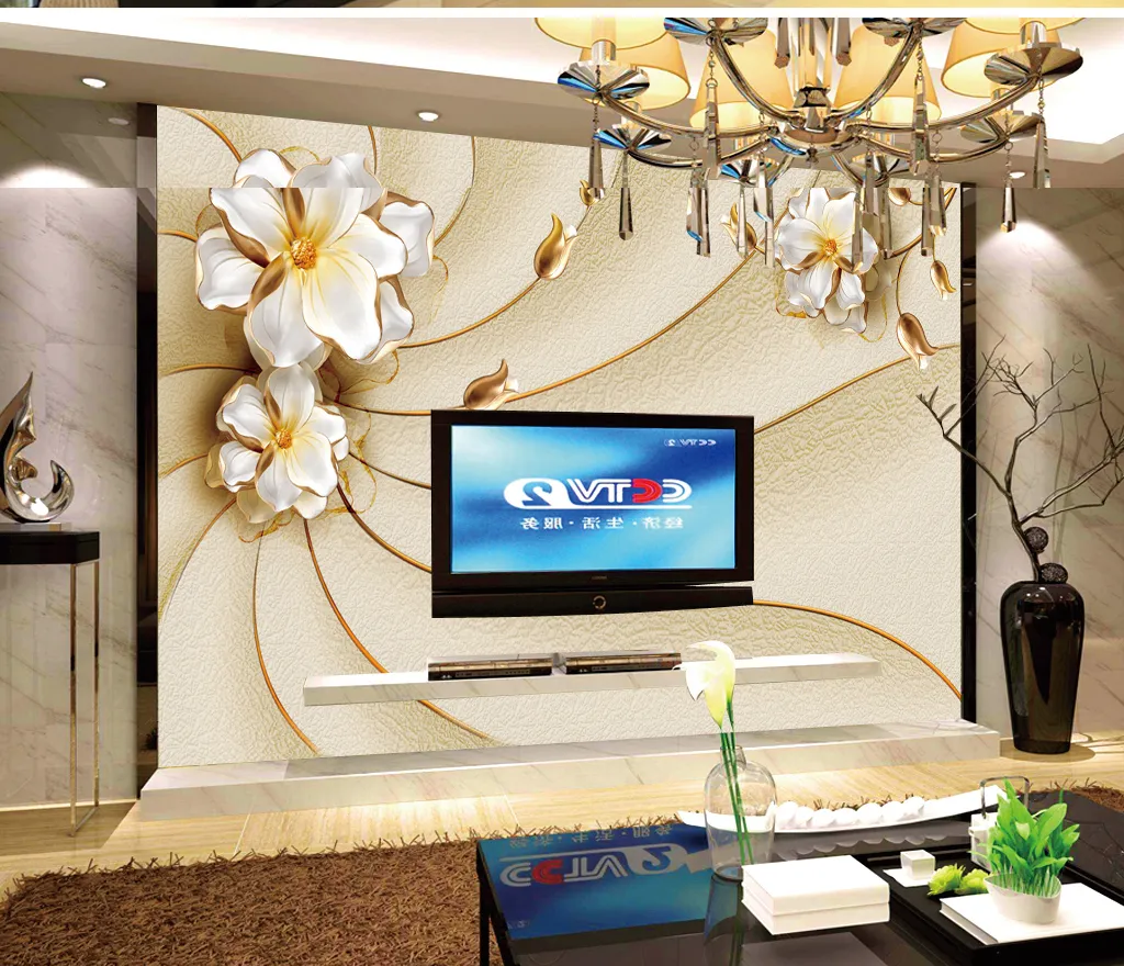 3d Wallpaper walls New European Embossed Floral TV Living Room Background Wall Decoration Wallpaper