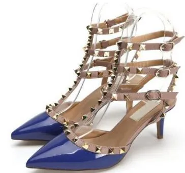 горячие женские босоножки на высоком каблуке тонкие каблуки острый носок заклепки сандалии золотые/серебряные женские свадебные туфли обувь для вечеринок 35-43