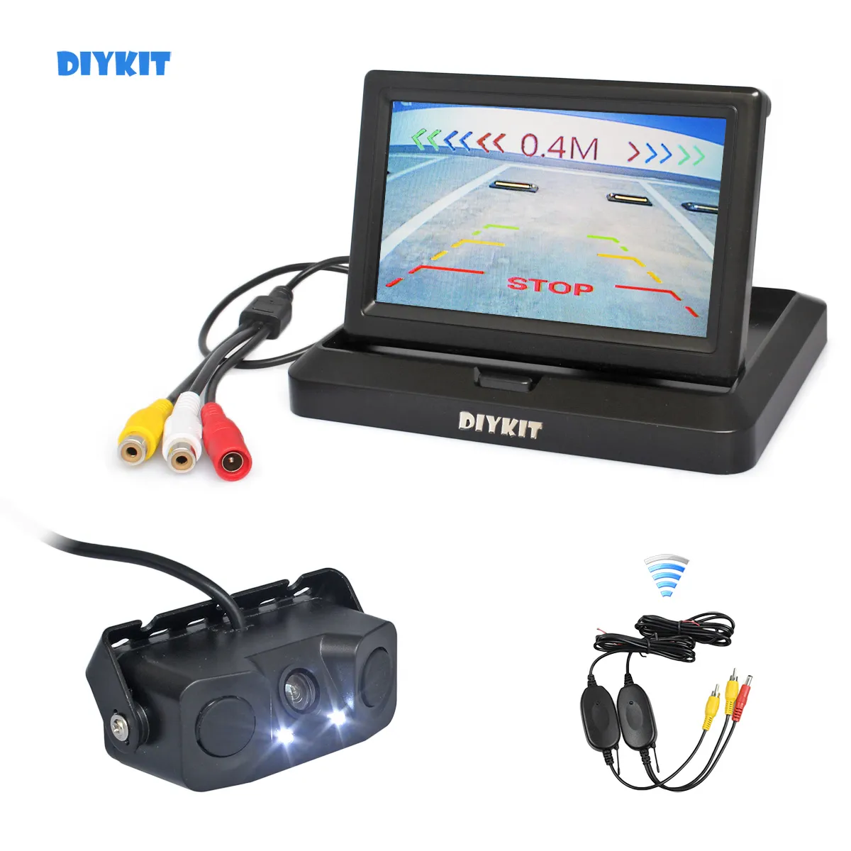 DIYKIT Wireless 5 pollici Kit telecamera per retromarcia per auto Back Up Monitor per auto Sensore radar di parcheggio 2 in 1 Sistema di parcheggio per telecamera per auto