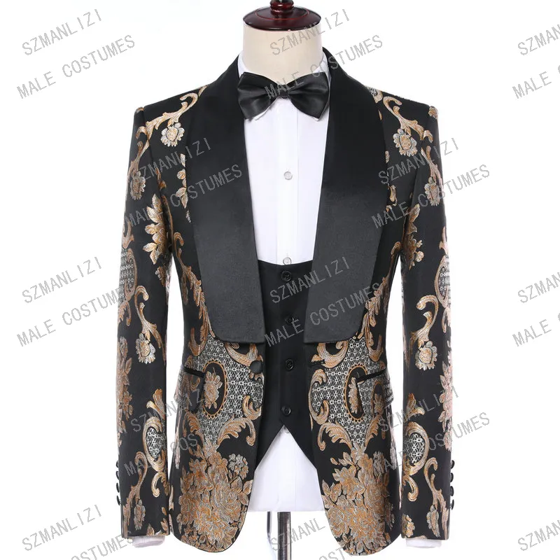 Terno Masculino Slim Fit 2019 Brand Tuxedo 3 Piece Suits Men Paisley Brodery Wedding Dress Groom Suits Costume Homme Mariage