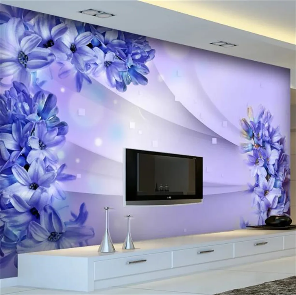 電話3Dの壁紙ファンタジー紫色の花3D拡張スペースリビングルームの寝室の背景壁の装飾壁画壁紙