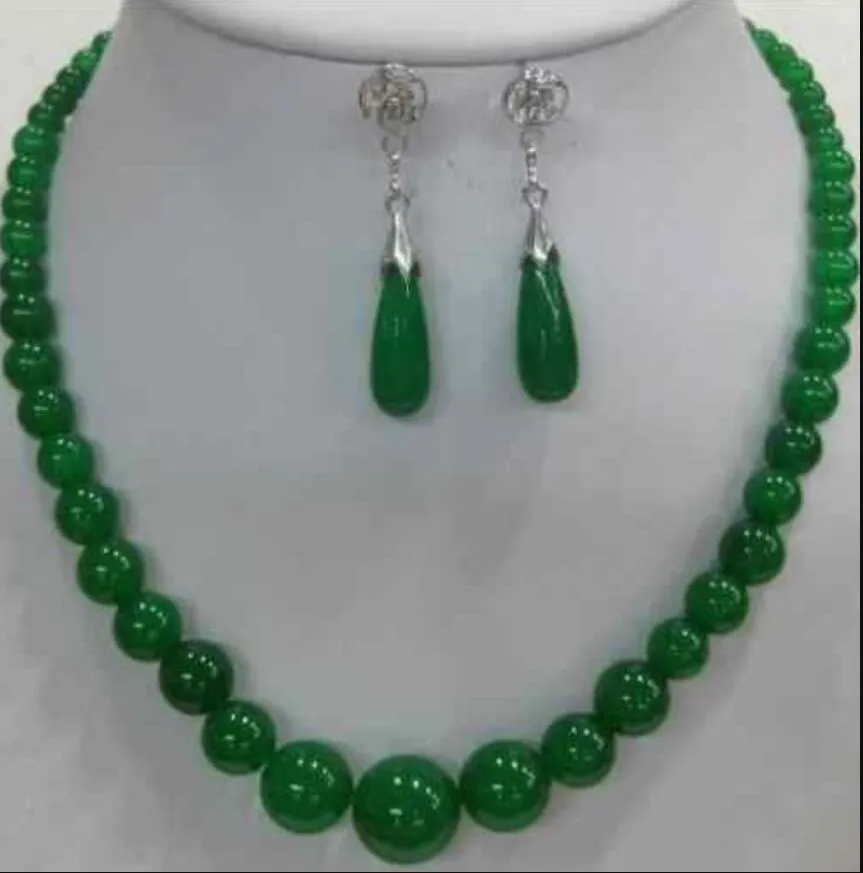 Collier GRATUIT SHIPPINGPretty nature réelle boucle d'oreille collier de jade vert mis bijoux naturels