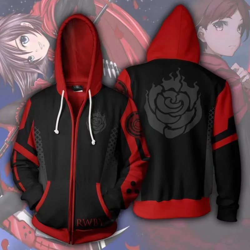 Anime Sezonu Ruby Gül 3D Baskı Hoodies Tişörtü Rahat Ceket Kaban Cosplay