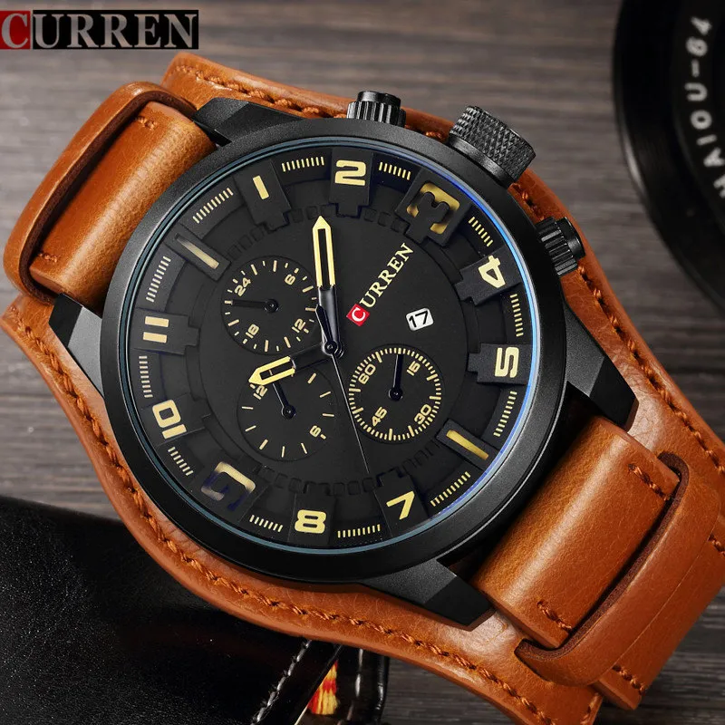 Men Watches CURREN Top Luxury Brand Men's Fashion Sport Clock Male Army Leather Analog Quartz Wrist Watch Relogio Masculino 210517