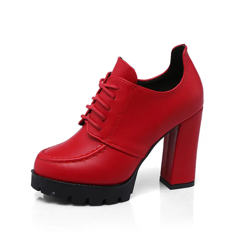 Tjocka klackar med plattformspumpar Kvinnor Skor Ny 2019 British Style Ladies High Heel Shoes Fashion Lace Up Women Office Shoes