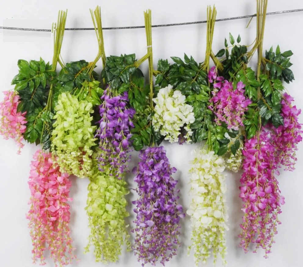 12st Silkblomma Konstgjord blomma Wisteria Vine Rattan Wedding Centerpieces Dekorationer Bouquet Garland Home Ornament