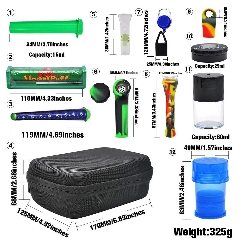 Formax420 Kit Pipe Set con Herb Grinder Glass Cup Bowl Contenitore Custodia Roller Accessori fumatori Carry Zipper Bag DHL