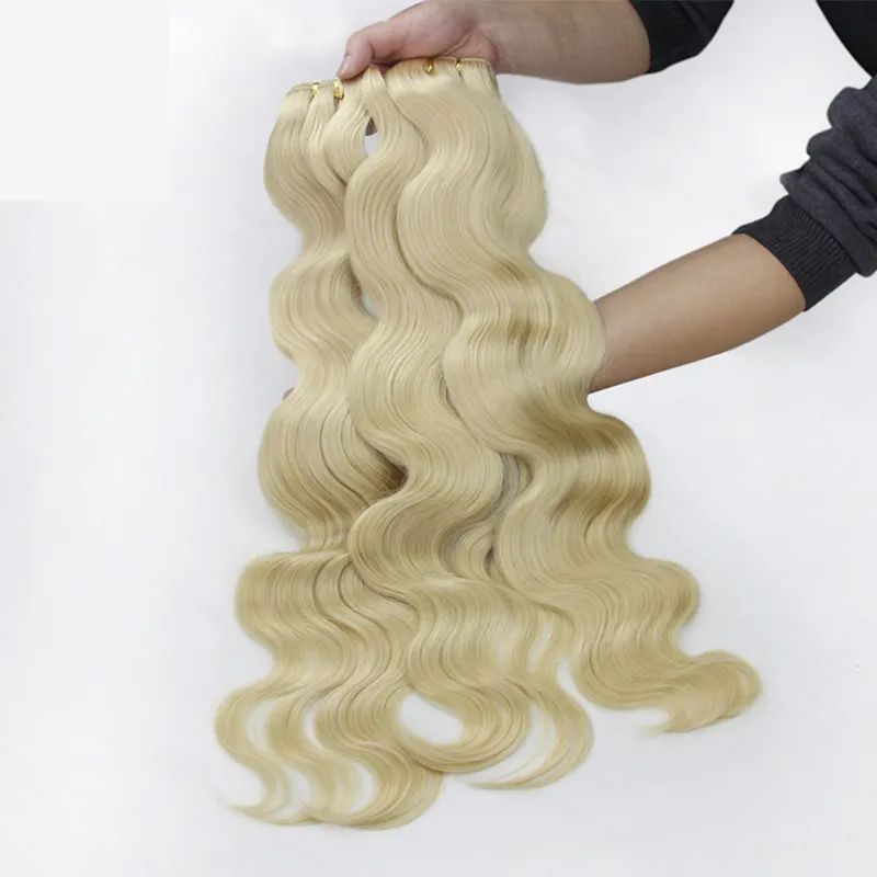 Body Wave Human Hair Weaves Double Wefts 50G PC 6PCS 로트 613 Russian Blonde Color Remy Hair Extensions 무료 DHL