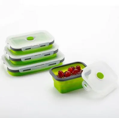 4 pçs / set Reutilizável Forno de Microondas Dobrável Silicone Lunch Box Refeição Prep Recipiente Lancheira Bento Box Salad Bowl CCA10833 48 pcs