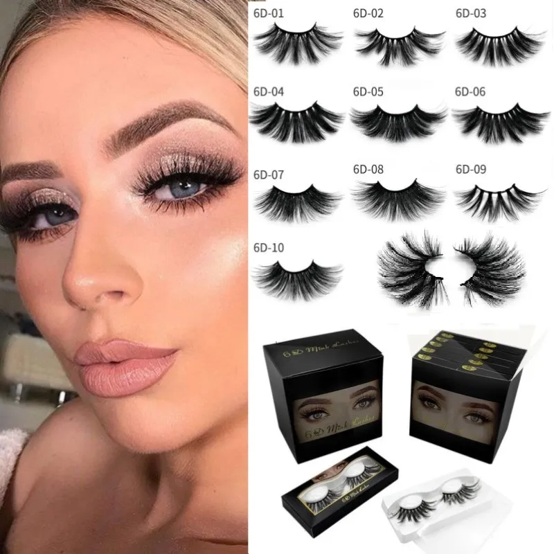 6d 25mm Mink Eyelashes Natrual Long Ögonfransar Fake Lashes Längd 25mm Makeup 6D Mink Lashes Extension Eyelash Beauty Tools