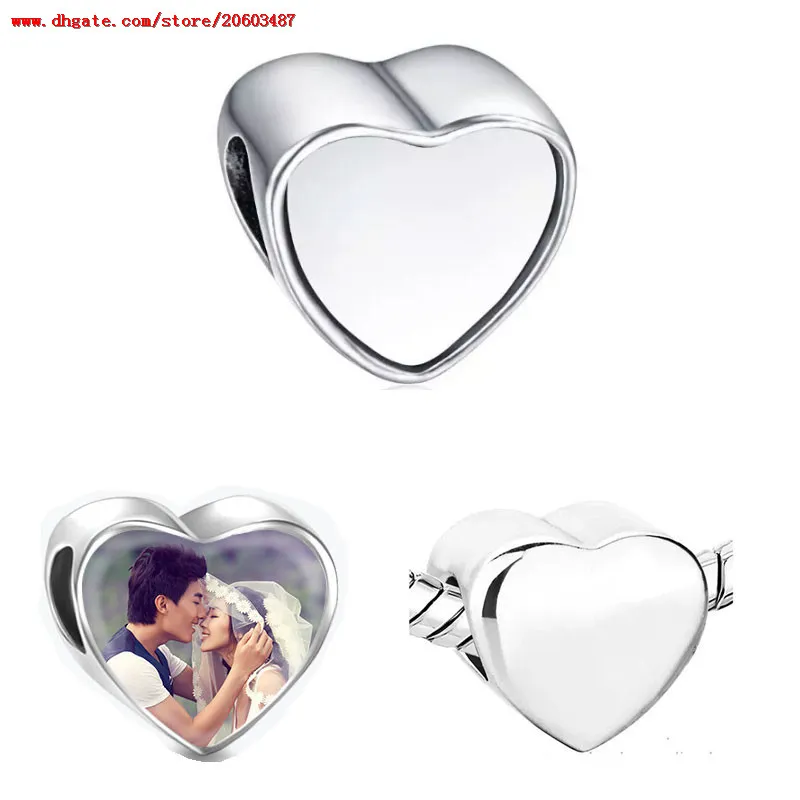 sublimation blank charms heart photo bead metal hot transfer printing material valentine's Day gifts new style