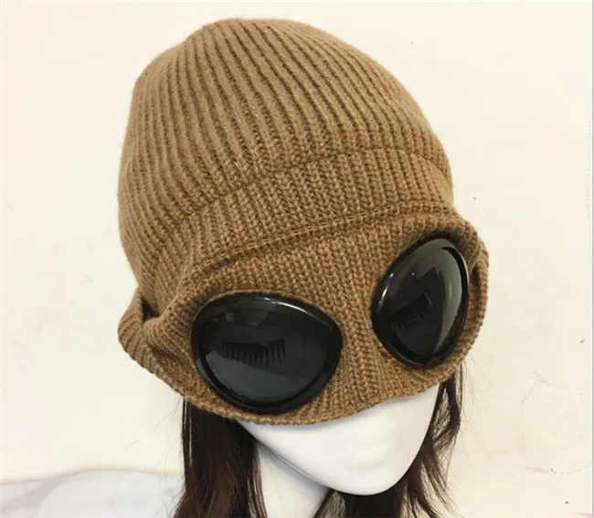 Gorro de suéter con gorro de punto grueso, gafas de sol de aviador, gorro multiusos para hombres y mujeres, esquí, ciclismo, frío de invierno