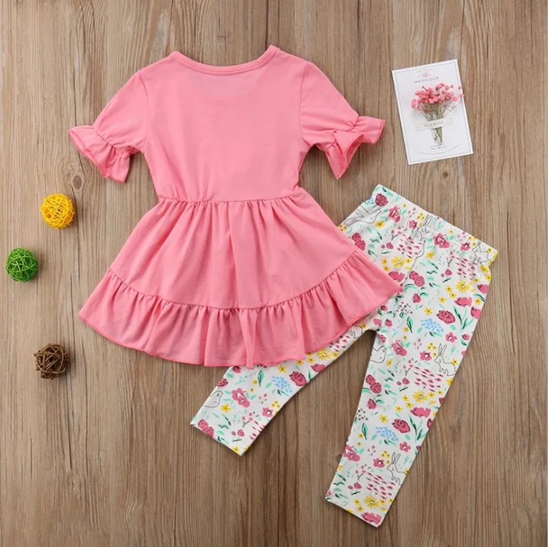 Baby Girls Clothes Sets Rabbit Embroidered Dress Pants Sets