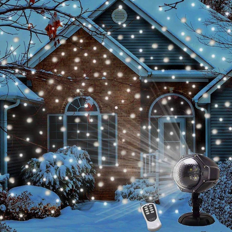 Jul snöfall projektor lampa fjärrkontroll ledd projektor ljus snöflinga vattentät roterande trädgård gräsmatta ljus för utomhus dekor
