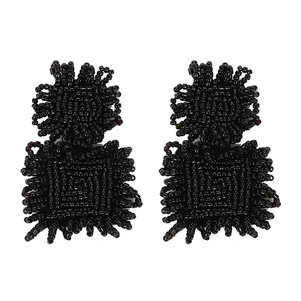 Wholesale- fashion luxury designer exaggerated vintage bohemia hand beaded geometric square box stud earrings for woman