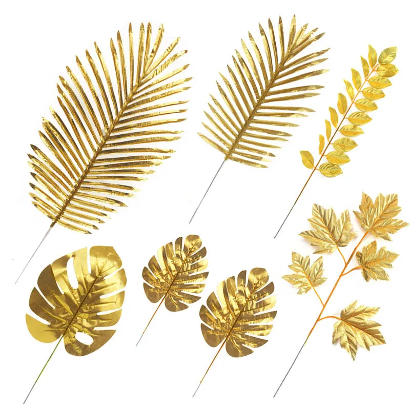 Artificial Gold Palm Leaves DIY Plant Home Party Wedding Birthday Table Decoration Baby Shower Party Supplies