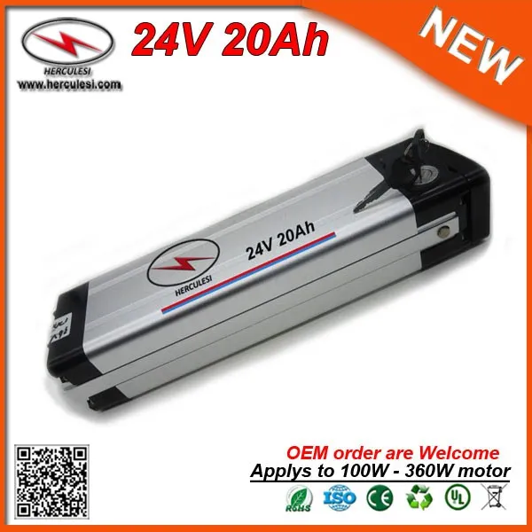 Batterie de vélo électrique Silver Fish 360W 24V 20Ah puissante utilisée 3.7V 2.0Ah 18650 cellules 15A BMS à l'intérieur + chargeur 2A LIVRAISON GRATUITE