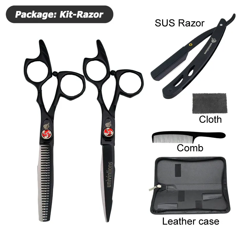 Univinlions 6 "Japans haar snijscharen haarschaar scheermes kappers schaar set kit professionele kapper razor rand haircutter