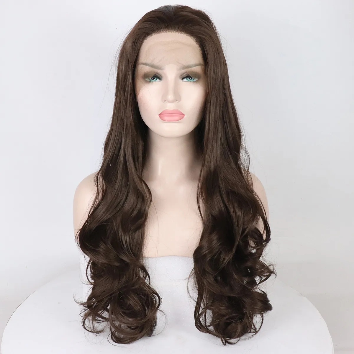 Long Wavy Lace Front Dark Brown Heat Resistant Wig Women Light brown Lace Frontal Wigs Long Wavy Heat Resistant  main image 2