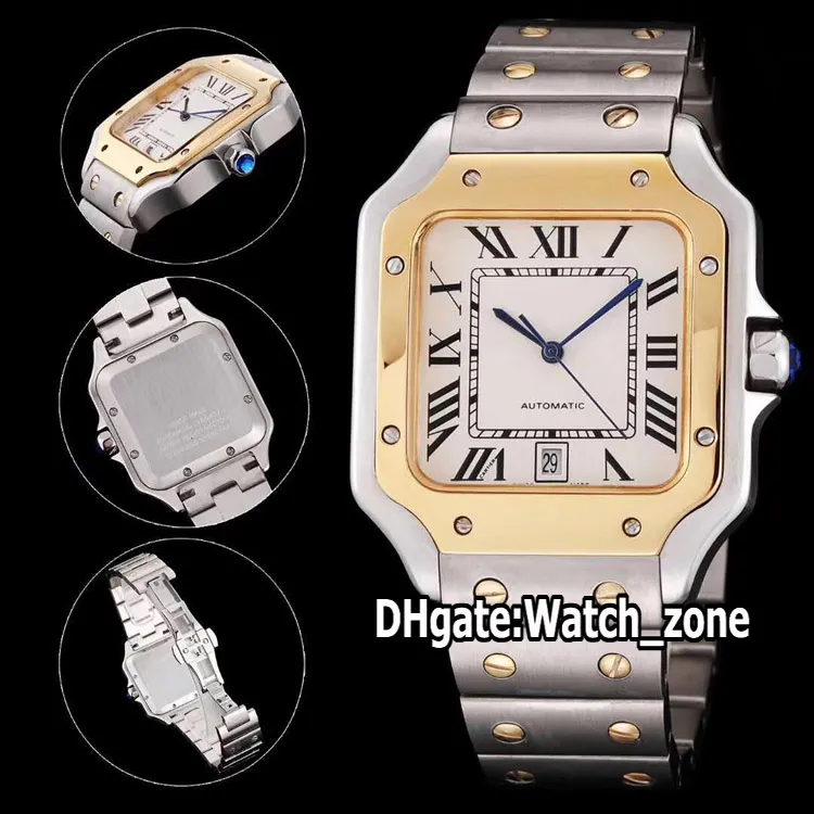 Orologio da uomo automatico di lusso nuovo 100XL con data W2SA0009 quadrante bianco bicolore cinturino in acciaio oro giallo orologi sportivi WatchZone