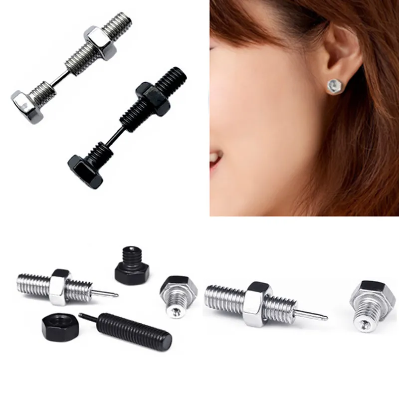 Punk Stainless Steel Screw Nut Stud Earrings Men Women Novelty Earrings Rock Gothic Piercing Ear Nail Body Piercing Jewelry