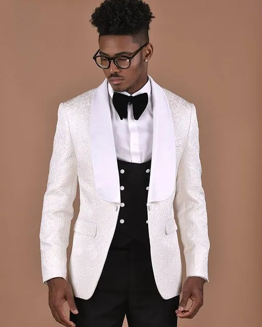 Modische One Button Groomsmen Schal Revers Bräutigam Smoking Männer Anzüge Hochzeit/Abschlussball/Abendessen Trauzeuge Blazer (Jacke + Hose + Krawatte + Weste) 671