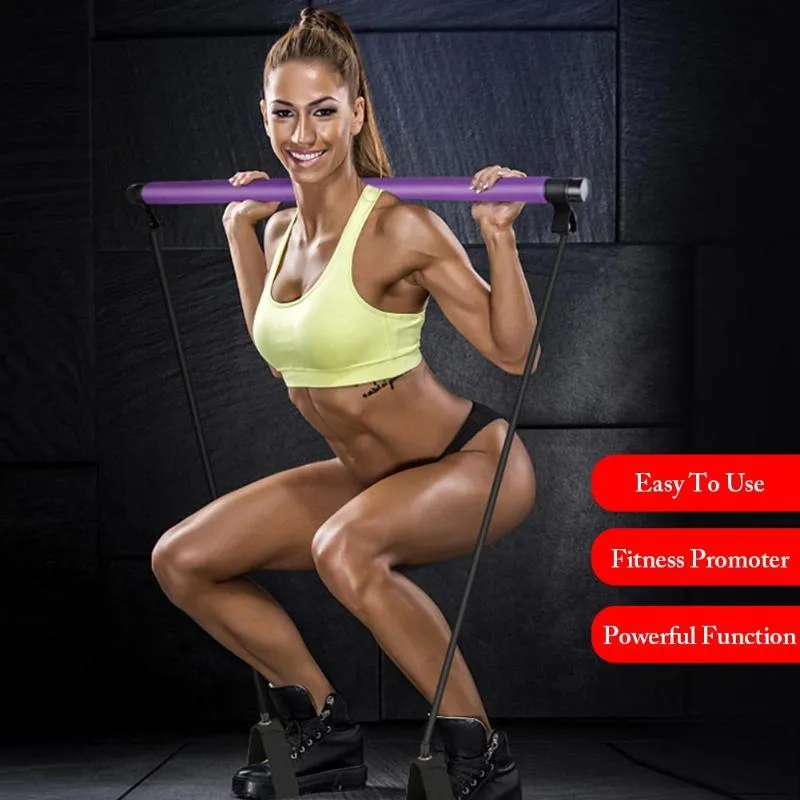Pilates Bar Kit Body Abdominal Resistance Rope Puller Multi Functional Yoga Rally Rod Pilates Stick Fitness Bar Body Workout